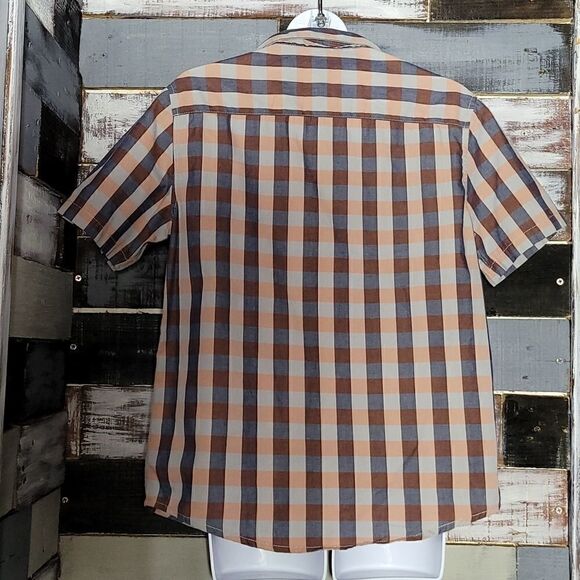 Gray, Navy Blue & Orange Short Sleeve Button Bottom Boys Size Large - Picture 2 of 3